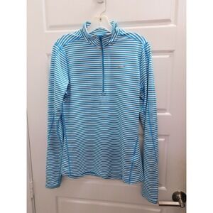 NIKE RUNNING 1/2 ZIP‎ REFLECTIVE WOMENS PULLOVER SHIRT BLUE WHITE STRIPE MEDIUM